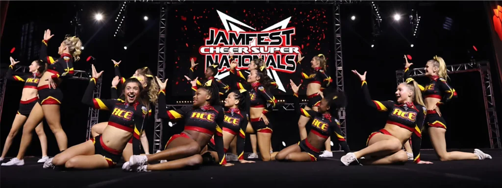 A group of cheerleaders are performing on the stage.