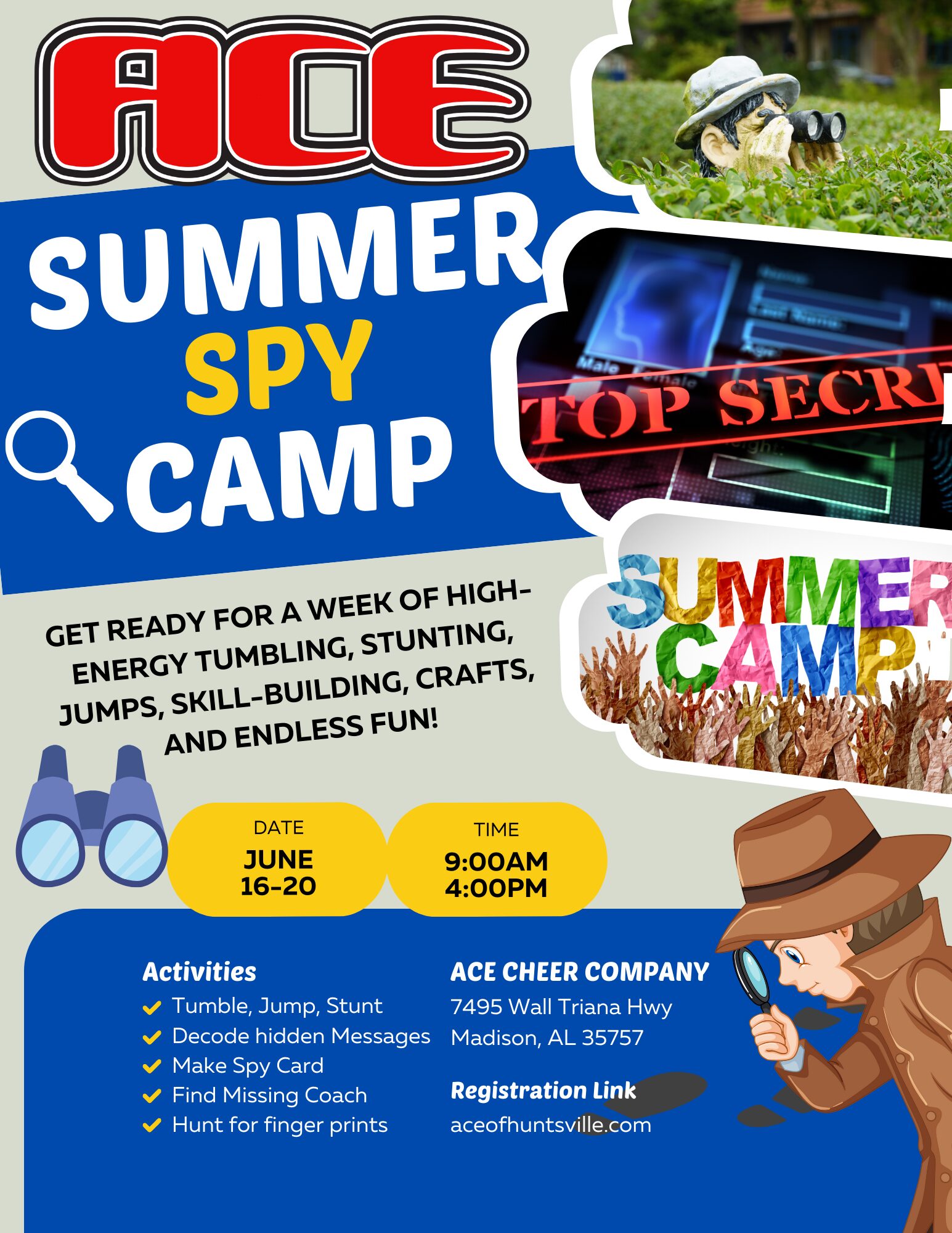ACE-SPY-CAMP-1 ACE Summer Spy Camp promotional flyer.